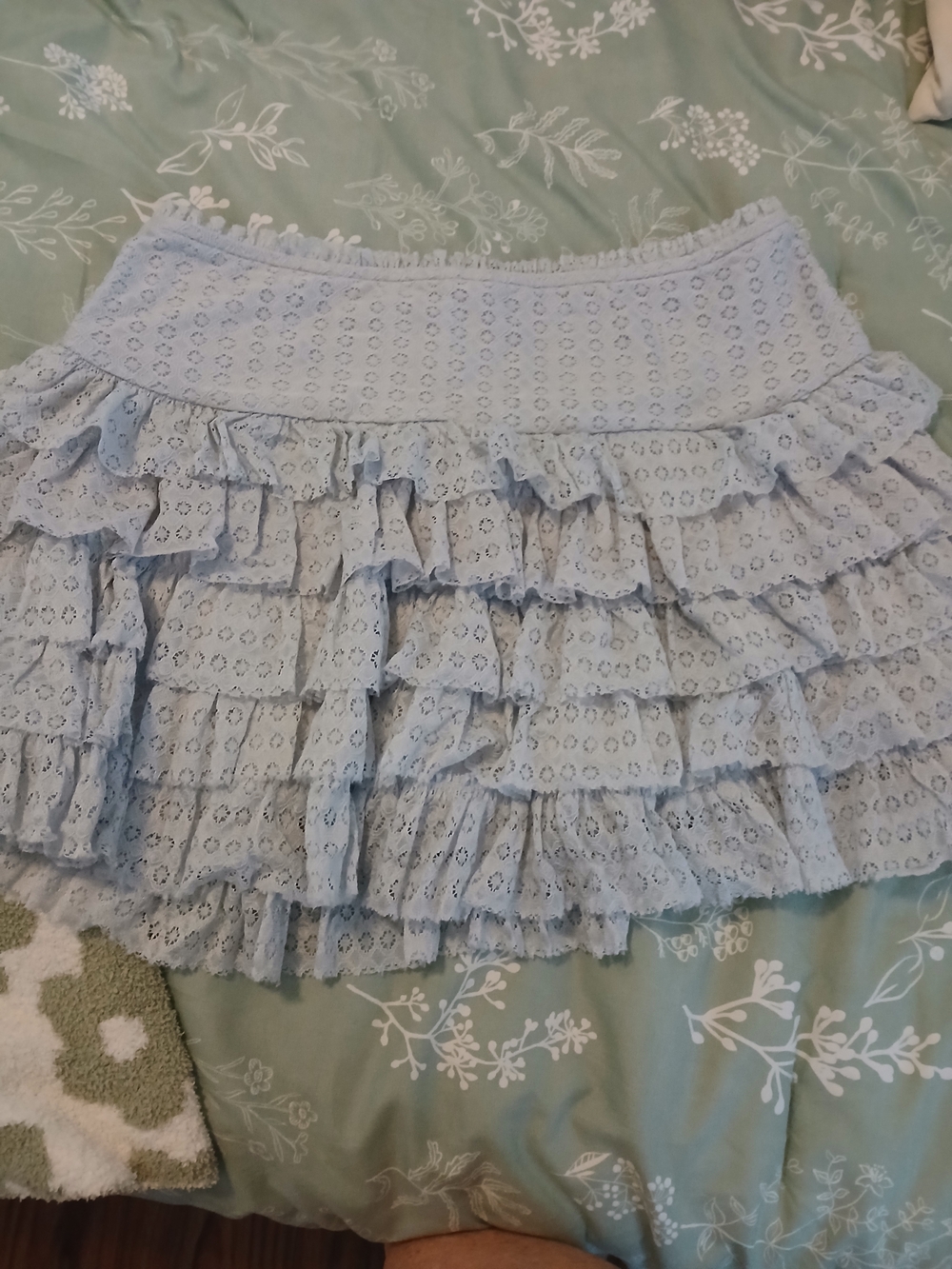 American Eagle Outfitters Light Blue Eyelet Ruffle Mini Skirt